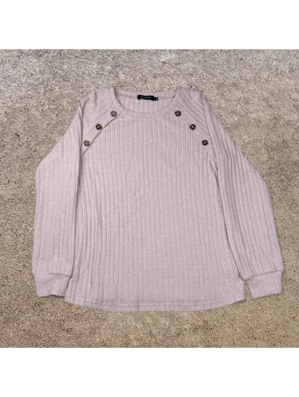 AUTOMET Cream / Pink Ribbed Knit Button Shoulder Sweater Top Small